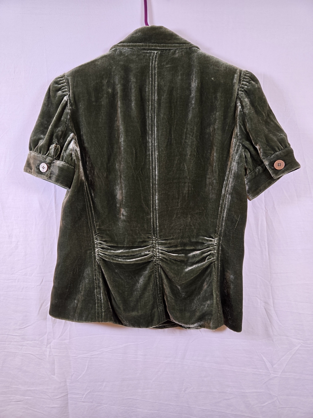 Tahari Deep Forest/Olive Green Velvet Short-Sleeve Blazer - Picture 8 of 16